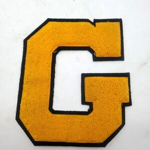 NEW Vintage G Block Letter Embroidered Letterman Yellow Gold Patch NOS 8x7 Large